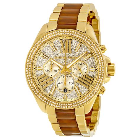 Michael Kors Tortoise and Crystal Gold Tone Watch MK